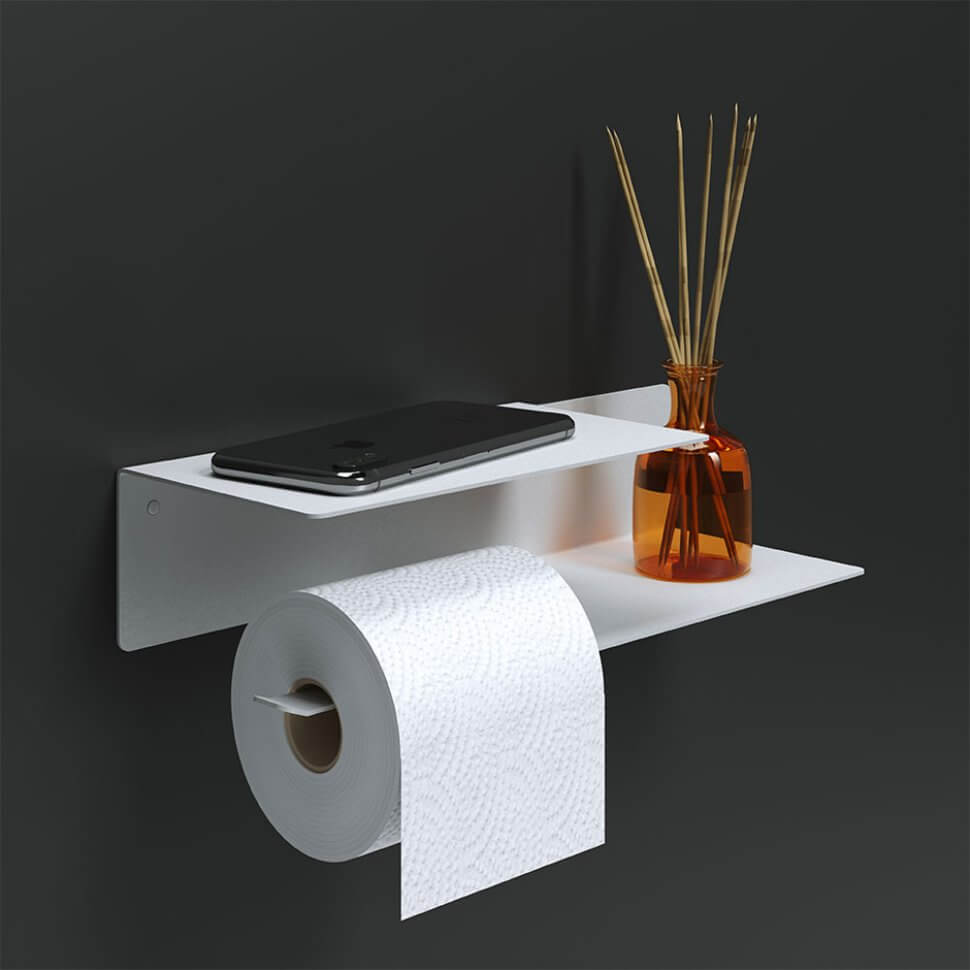 Держатель для туалетной бумаги и освежителя с полочкой настенный металлический Белый 30x11x7 Левый_2