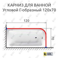 Карниз для ванной Угловой Г образный 120х70 Усиленный 20 мм