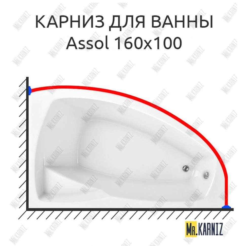 Карниз для ванны 1 MarKa Assol 160х100 (Усиленный 25 мм) MrKARNIZ