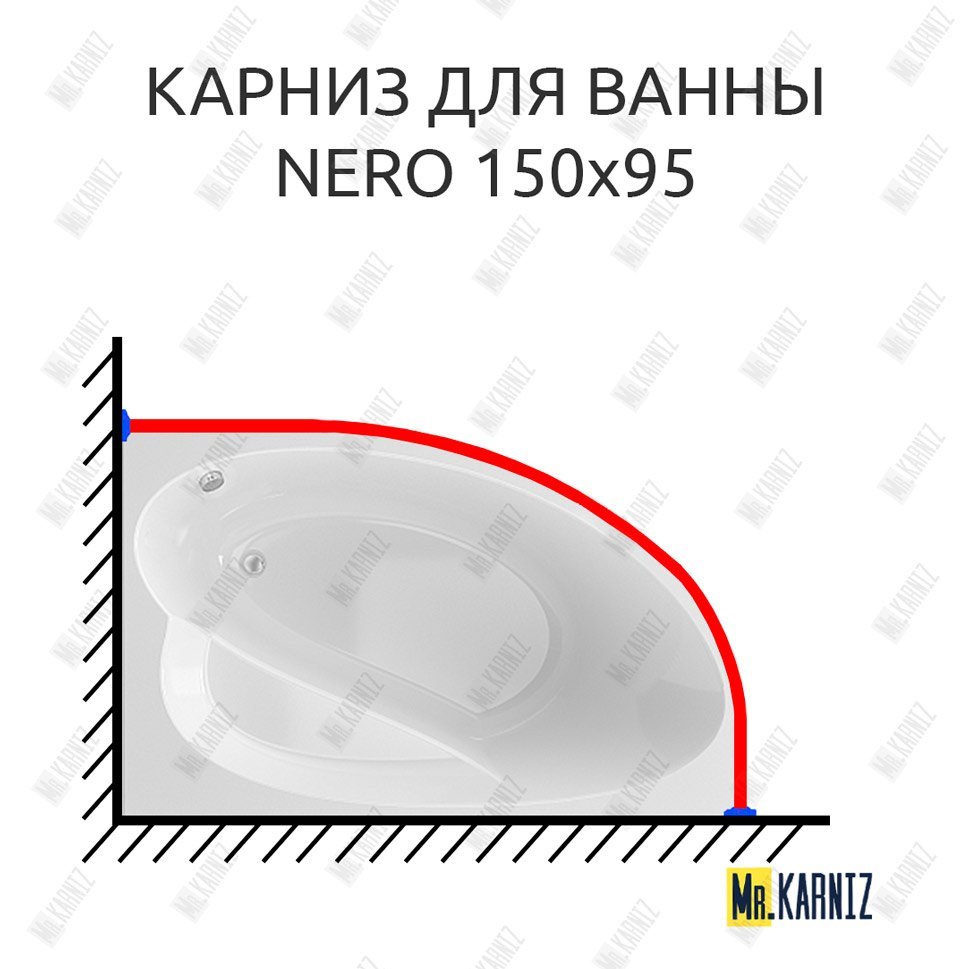Карниз для ванны Alex Baitler Nero 150х95 Усиленный 20 мм MrKARNIZ Карниз для ванны Alex Baitler Nero 150х95 Усиленный 20 мм MrKARNIZ