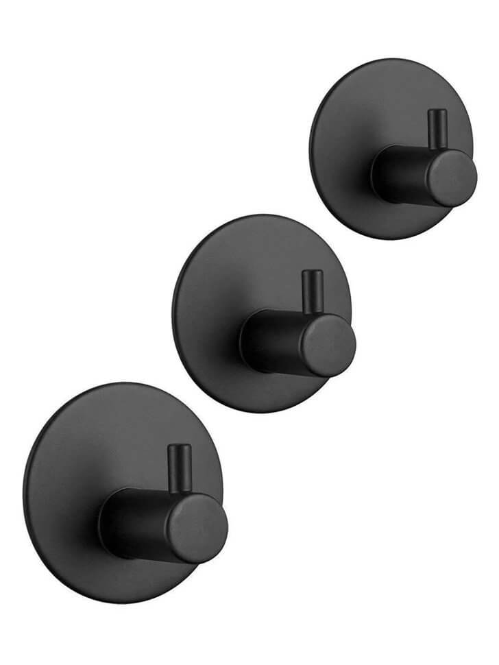 Настенные крючки для ванной и кухни для полотенец Г-образные круг черные 3 шт