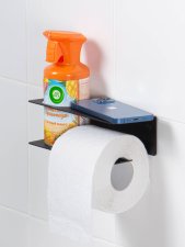 Держатель для туалетной бумаги и освежителя с полочкой настенный металлический Черный 19x8x6